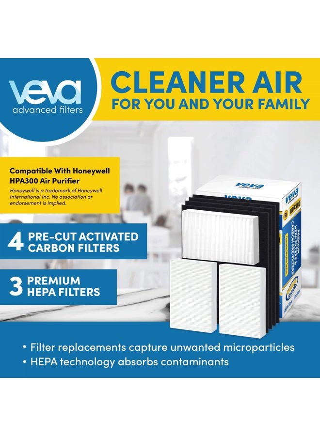 VEVA Air Purifier Filter Replacement - 6 Pack of HEPA Air Filters w/ 8 Precut Activated Carbon Pre-Filters, Compatible with Honeywell HPA300 Purifiers & Filter R, HEPA Filter and Pre filters - Image 2
