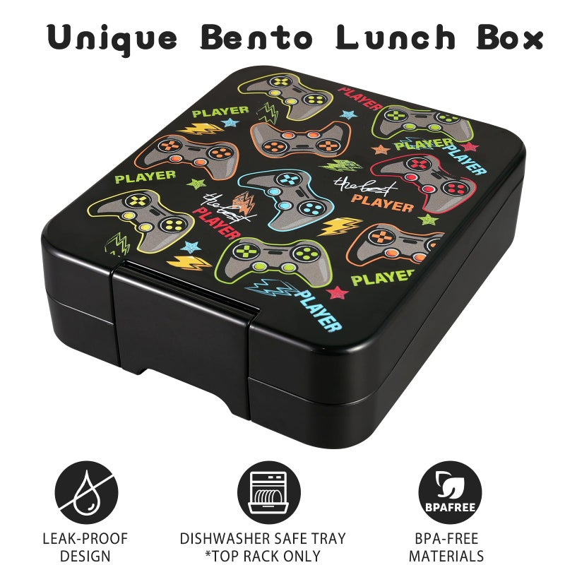 Howeemo Bento Lunch Box Set for Kids with 10oz Soup Thermo, Leak-Proof Lunch Containers with 4 Compartment, Kids Thermo Hot Food Jar and Insulated Lunch Bag for Kid to School,BPA-Free(Black-Game Console) - Image 3