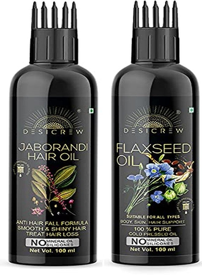 Desicrew Pure Jaborandi & Flaxseed Cold Pressed Hair oil with Applicator For Skin, Body & Hair Care in combo pack of 2 (100ml + 100Ml) - Image 1