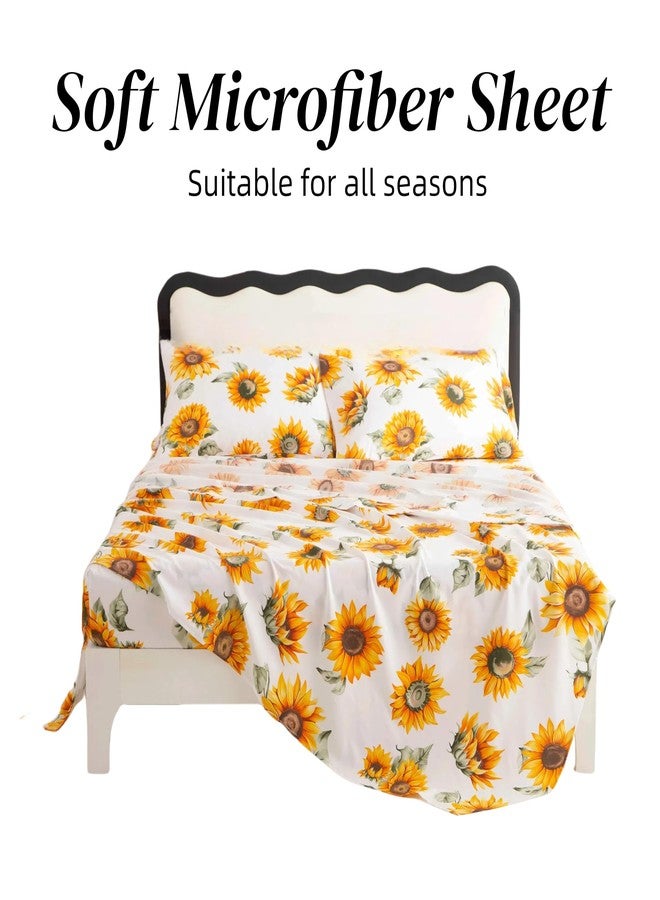 SDY Sunflower Sheets Queen，4PCS Floral Sheet Set,Deep Pocket Sheet for Girls,Boys and Kids.Bed in A Bag with 1 Fittedsheet+ 1 Top FlatSheet + 2 Pillowcases - Image 2