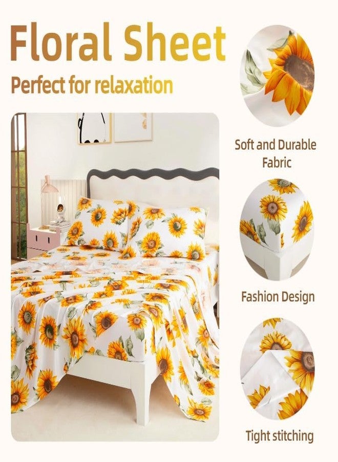 SDY Sunflower Sheets Queen，4PCS Floral Sheet Set,Deep Pocket Sheet for Girls,Boys and Kids.Bed in A Bag with 1 Fittedsheet+ 1 Top FlatSheet + 2 Pillowcases - Image 3