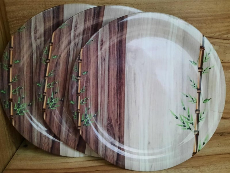 SWIFT INTERNATIONAL SWIFT INTERNATIONAL Lightweighted Melamine Round Full Size 11 Inch DinnerLunch Plates 6 WhiteBrown - Image 1