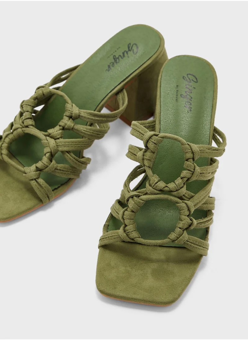 جينجر Multiple Strap Block Heel Sandals