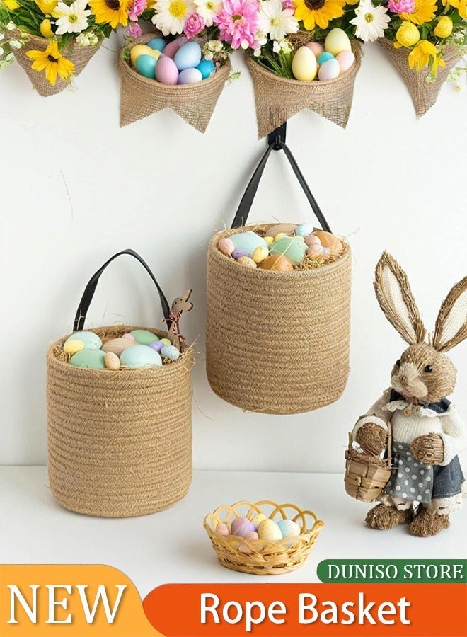 DUNISO 2 Pack Wall Hanging Rope Basket, Small Woven Bathroom Basket, Fern Hanging Rope Basket, Flower Basket Decor Set Boho, 7.87 x 7 in - Image 1