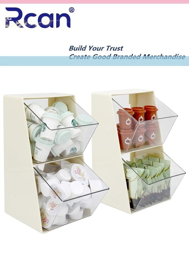Rcan 2 Pack Coffee Pod Holder Plastic Coffee Bar Accessories and Organizer for K Cups Tea Bags Creamer, Sugar Bags Capsule Coffee Station Counter Container for Home Office Counter  - Image 1