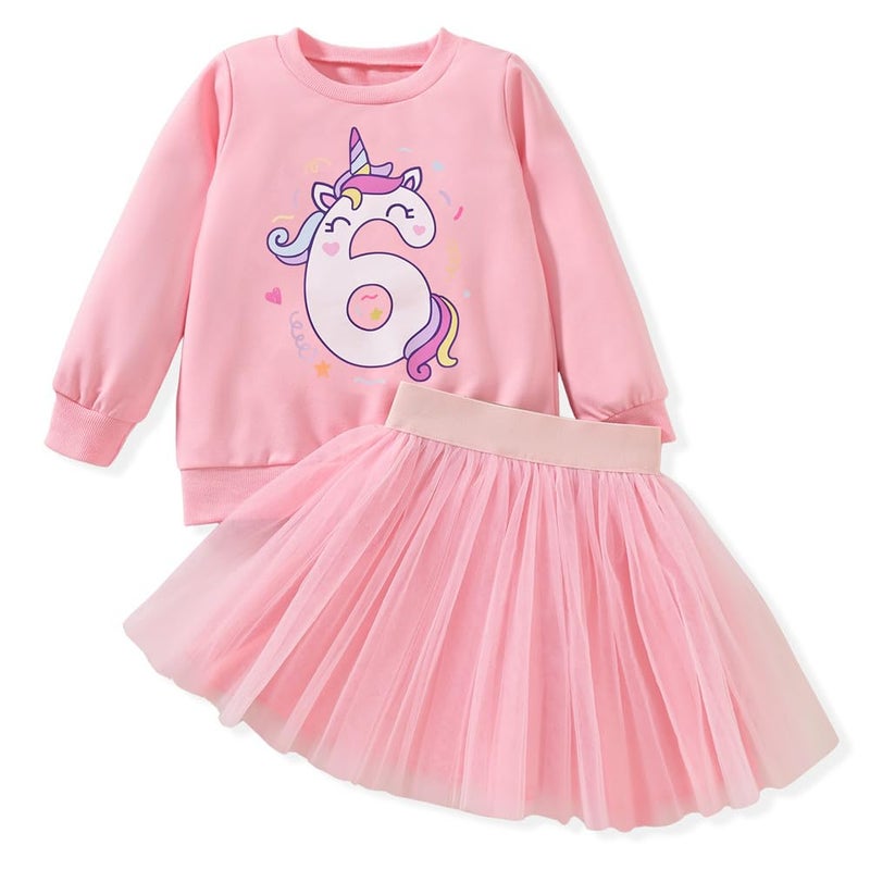 CPEI 6th Birthday Outfit for Girls 6 Year Old Six Sixth Sweatshirt Tutu Skirt Fall Clothes (US, Age, 6 Years, Pink) - Image 1