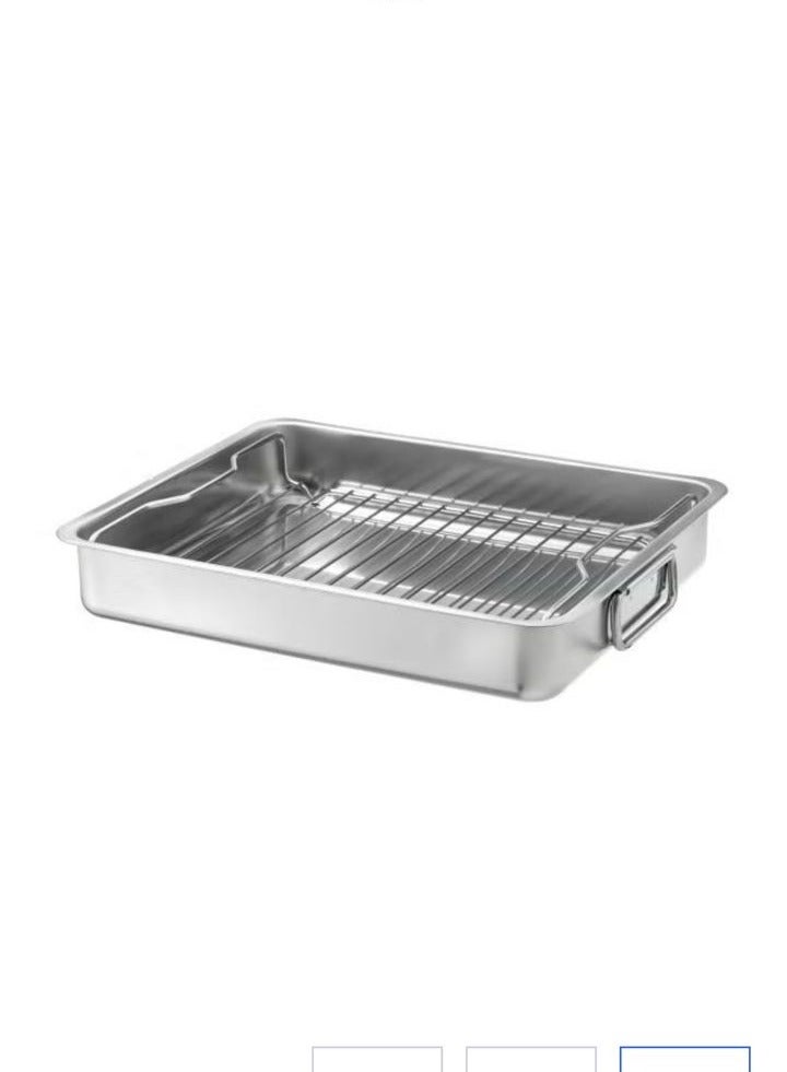 Tin Roasting Tray with Grill Rack Silver Gray 40x32Ø³Ù†ØªÙŠÙ…ØªØ± - Image 1