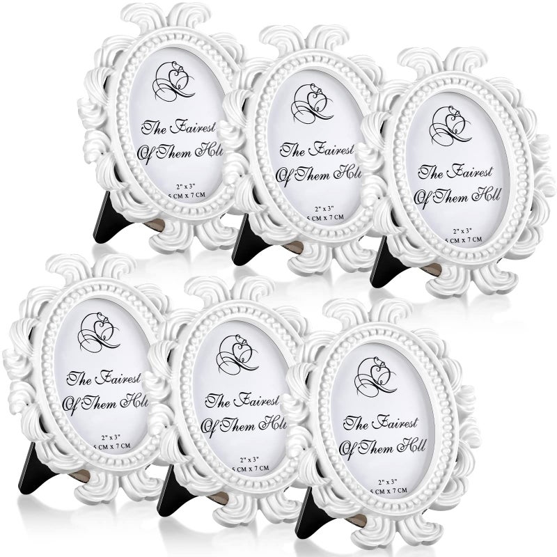 Vicenpal Small Vintage Picture Frames Antique Baroque Mini Picture Frames Oval Bulk Wallet Size for Wedding Victorian Home Christmas Holiday DecorWhite6 Pieces
