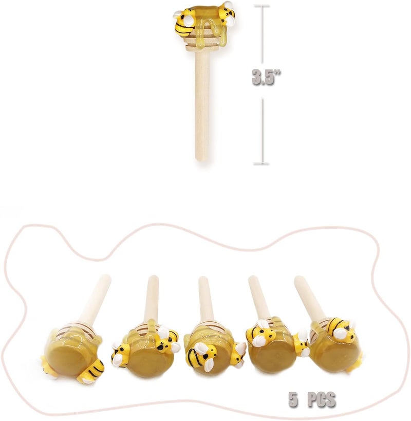 Laisgee 5 PCS Honey Dipper with Faux Honey Mini Bee Tiered Tray Decor Spring Summer Farmhouse Kitchen Display - Image 3