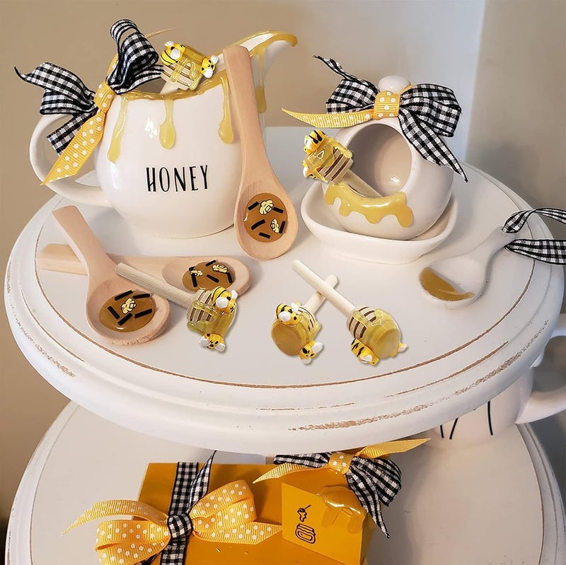 Laisgee 5 PCS Honey Dipper with Faux Honey Mini Bee Tiered Tray Decor Spring Summer Farmhouse Kitchen Display - Image 5