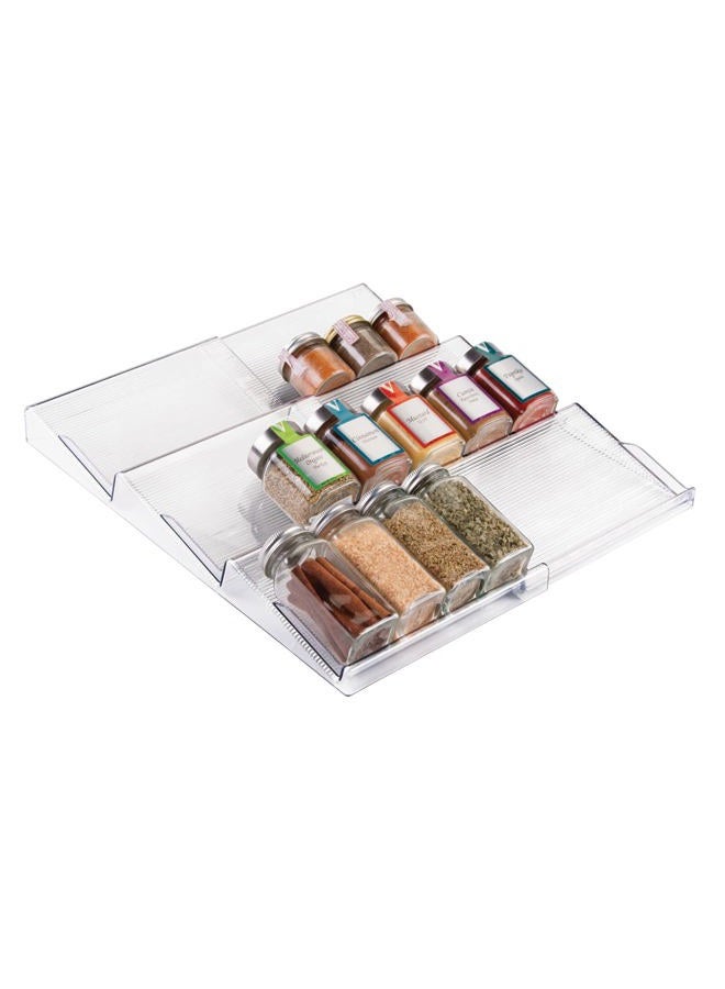 mDesign Spice Drawer - Pull Out Spice Organiser for a Tidy Kitchen - 3 Tier Spice Storage for Jars and Packets - Avoid Clutter in your Kitchen & Enjoy Stress Free Cooking - Transparent - Image 1