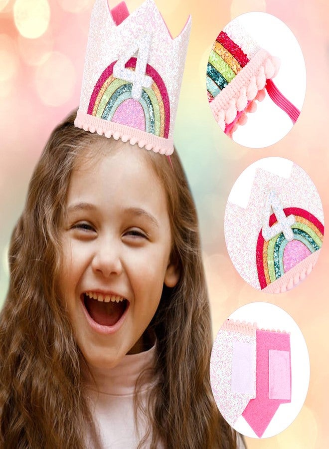 Atoden 4 Year Old Girl Birthday Gifts 4th Birthday Decorations Four Year Old Girl Rainbow Birthday Hat Birthday Headband Princess Tiara Birthday Crown Birthday Accessories for Party Photo Props - Image 5