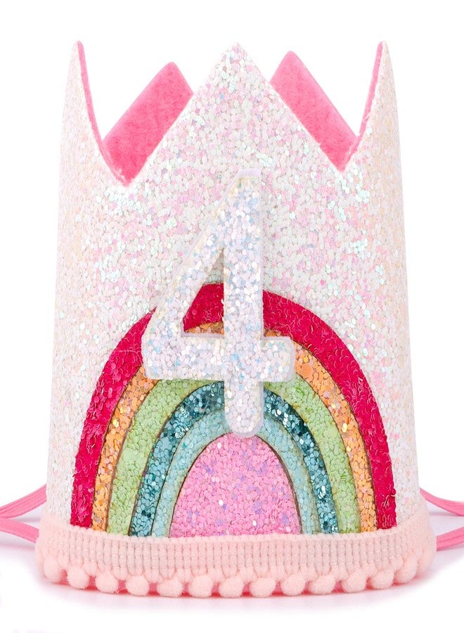 Atoden 4 Year Old Girl Birthday Gifts 4th Birthday Decorations Four Year Old Girl Rainbow Birthday Hat Birthday Headband Princess Tiara Birthday Crown Birthday Accessories for Party Photo Props - Image 1
