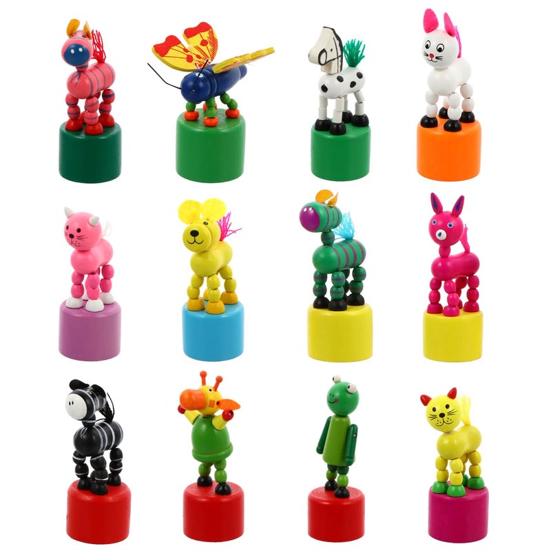 NUOBESTY Wooden Push Puppets Toys Kids Finger Thumb Puppets Animal Figurines Party Favors Press Base Toy Role Play Performance Props 12pcs Random Colors - Image 3