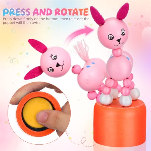 NUOBESTY Wooden Push Puppets Toys Kids Finger Thumb Puppets Animal Figurines Party Favors Press Base Toy Role Play Performance Props 12pcs Random Colors - Image 5