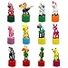 NUOBESTY Wooden Push Puppets Toys Kids Finger Thumb Puppets Animal Figurines Party Favors Press Base Toy Role Play Performance Props 12pcs Random Colors - Image 2