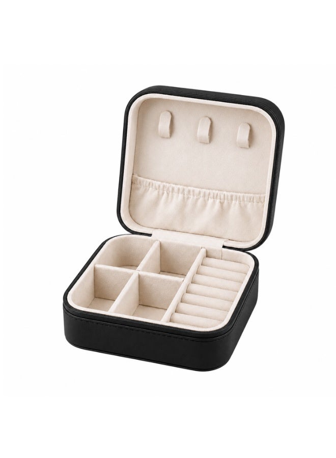 Lacoz Portable Travel Jewelry Organizer Box with Zipper Compact Jewelry Storage Case for Rings, Earrings, Necklaces, Bracelets, Watches & Small Accessories Black - Image 1