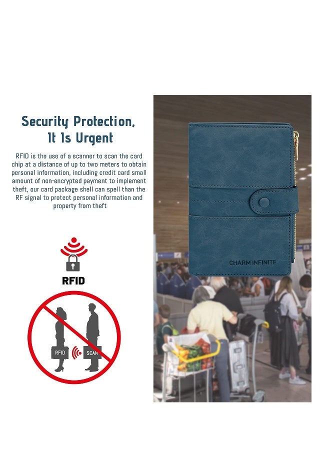 Passport Holder RFID Blocking, Passport Cover Case, PU Leather Travel Wallet for Passport Credit Cards, Bi-fold Large Capacity Travel Card Purse with Zipper  - Image 4