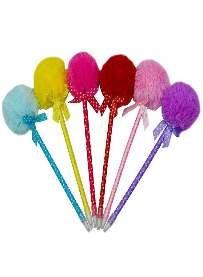 Maydahui 12 PCS Pom Pom Ballpoint Pen Cute Kawaii Fluffy Ball Pens Bowknot Polka Dot Blue Gel Ink for School Girls Valentine's Day - Image 1