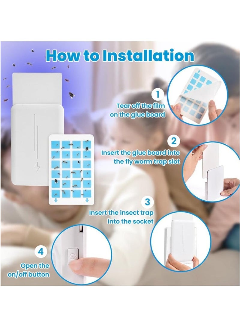 Arabest Plug-in Mosquito Killer, Indoor Flying Insect Trap for Flies, Fruit Flies, Gnats, UV Attractant Catcher & with Adjustable Brightness Night Light, 4 Device + 20 Pcs Cards (White) - Image 2
