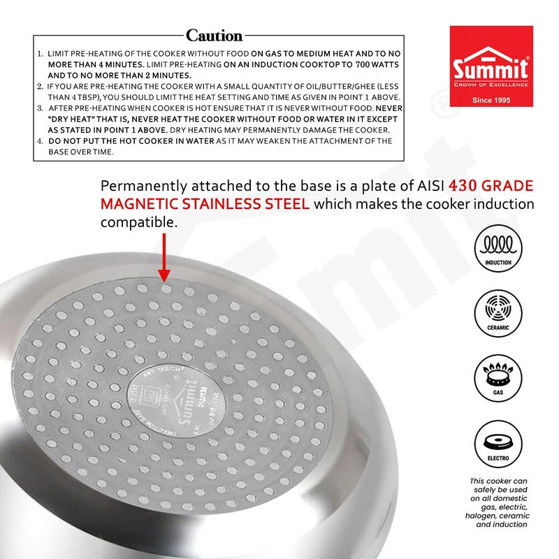 Summit Inner Lid 2 Litres Handi Induction Base Supreme Aluminium Pressure Cooker - Image 4