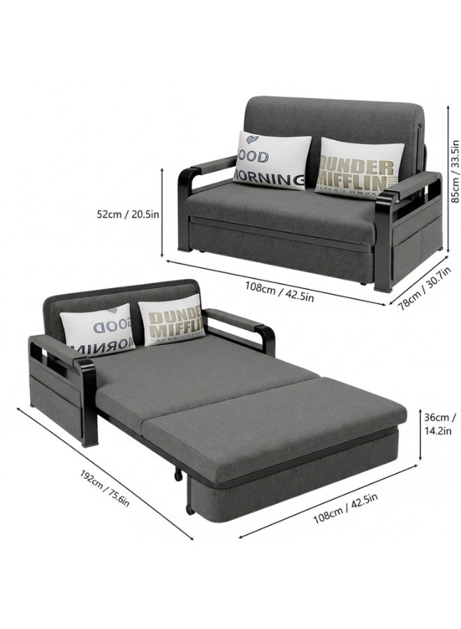 Gearzone Pull Out Couch Sleeper Sofa Bed with Throw Pillows Storage, Removable Linen-Blend Fabric, High-Density Foam, Weight Capacity 1102 lbs, Convertible Couch Bed for Living Room, Apartment, Bedroom - Image 2