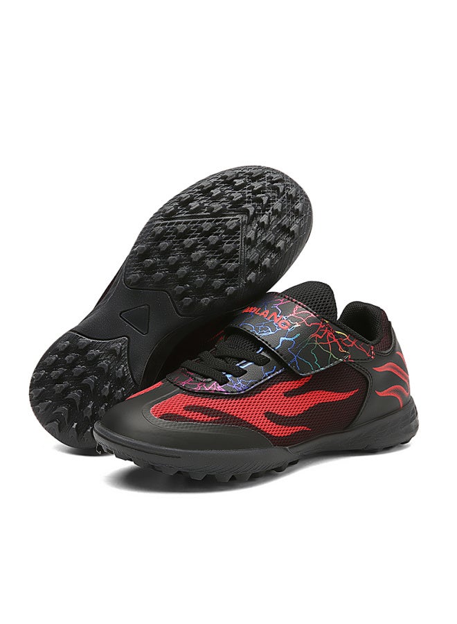 5111 Black And Red Mesh Breathable Children's Football Shoes, TF Crushed Nails Training Shoes for Boys and Girls