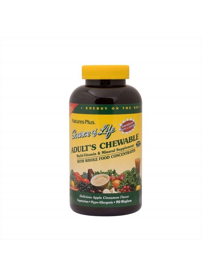Natures Plus Source of Life Adult Chewable Multivitamin - Apple Cinnamon Flavor - Natural Whole Foods Supplement - Overall Health, Energy - 90 Vegetarian Wafers (45 Servings) - Image 1