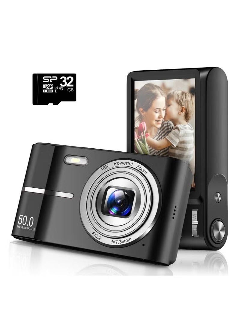 Digital Camera, 50MP Full HD 1080P Camera with 16x Zoom Anti-Shake, Compact Camera for Teens Girls Boys, Kids Camera with 32GB SD Card - Image 2