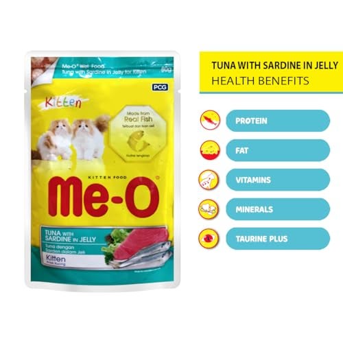 ME-O Pouch Kitten Food - Tuna and Sardine in Jelly 80G/48 (Pack of 12, 960g) - Image 4