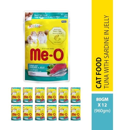 ME-O Pouch Kitten Food - Tuna and Sardine in Jelly 80G/48 (Pack of 12, 960g) - Image 3