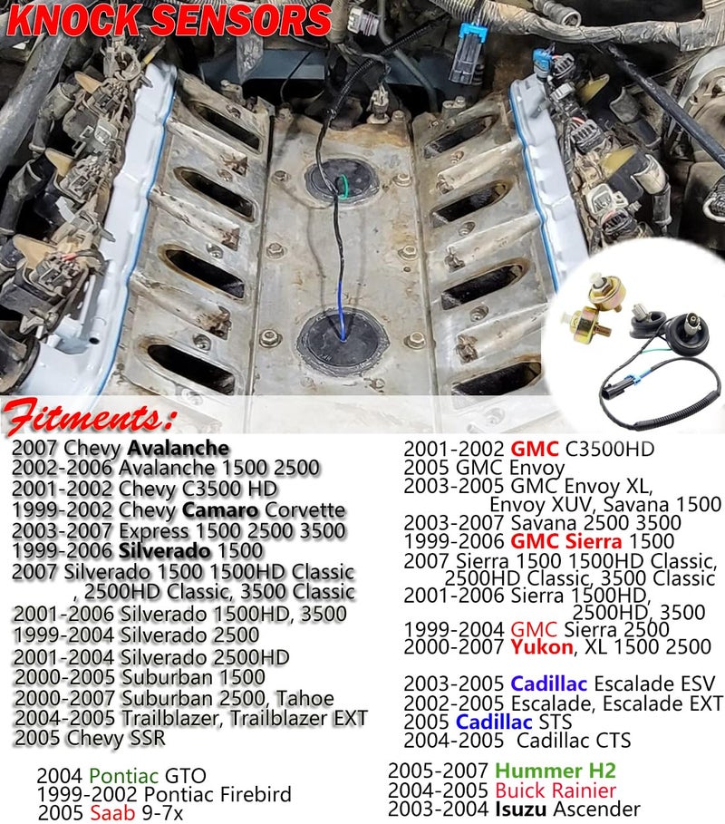 CHENHO Knock Sensor Wiring Harness for Chevy Suburban Silverado Avalanche Tahoe GMC Sierra Yukon Cadillac & More GM Vehicles, Replace# 12601822, 917-033 CHENHO (2, Knock Sensors & Harness) - Image 2