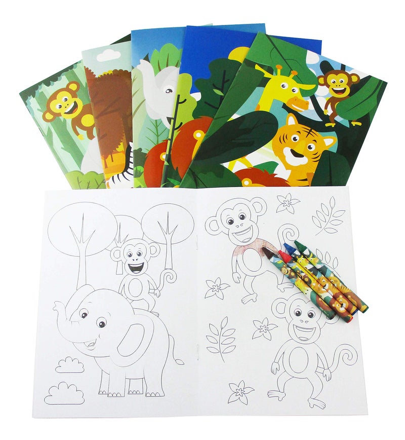 TINYMILLS Safari Zoo Animals Coloring Book for Kids with 12 Coloring Books and 48 Crayons Fun Jungle Book Animals Birthday Party Supplies Zoo Party Favor Bag Fillers - Image 2