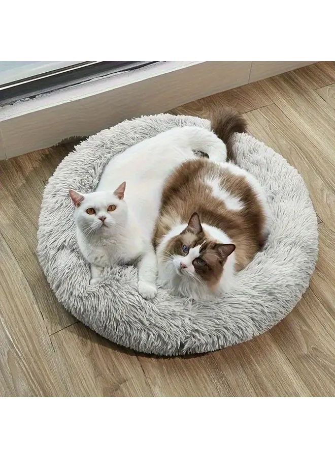 1 Plush Faux Fur Pet Bed Dark Gray 23 62 Inch Orthopedic Round Cushion For Small Dogs Cats Indoor Cozy Removable Washable Cover Joint Support Comfortable Sleep Nest Christmas Gift For Pom Chihuahua Shih Tzu - Image 5
