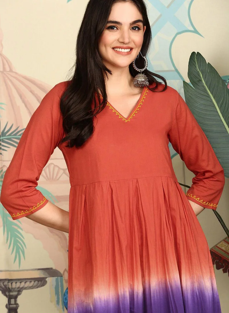 آي شين طقم كورتا نسائي قطن مطرز متعدد الألوان بقصة مستقيمة بالكامل