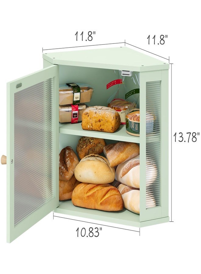 viewcare Corner Bread Box for Kitchen Countertop, Bamboo Wood Green Bread Box, Large Capacity Bread Storage Bin with Acrylic Wavy Door Panel - Image 5