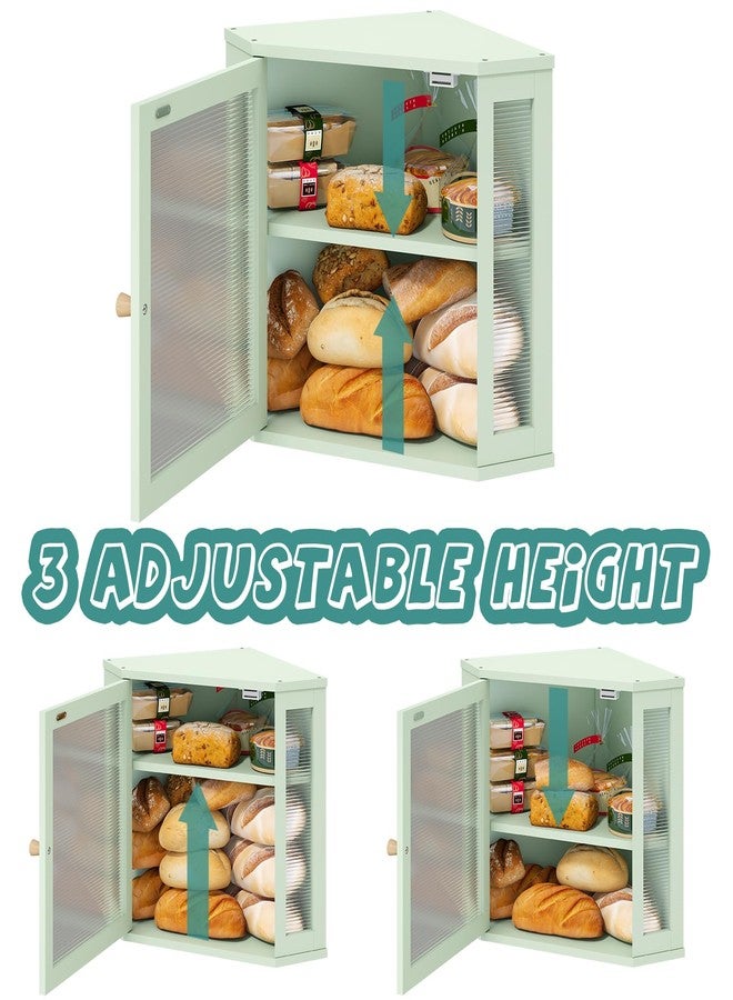 viewcare Corner Bread Box for Kitchen Countertop, Bamboo Wood Green Bread Box, Large Capacity Bread Storage Bin with Acrylic Wavy Door Panel - Image 4