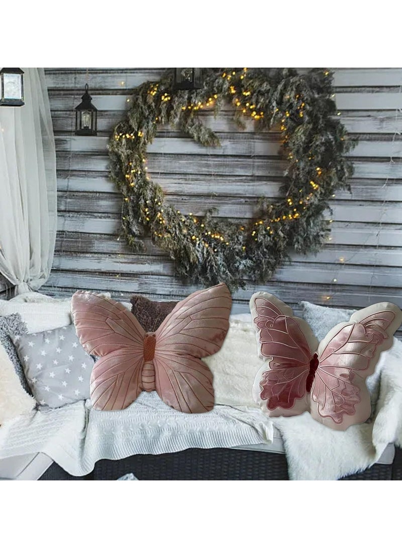 CMGTYYD Pink Butterfly Throw Pillow, Pink Butterfly-Shaped Glitter Velvet Stuffed Cushion Cute 3D Soft Comfortable Butterfly Plush Pillow Decorative Animal Pillow for Couch Living Room Bed - Image 3