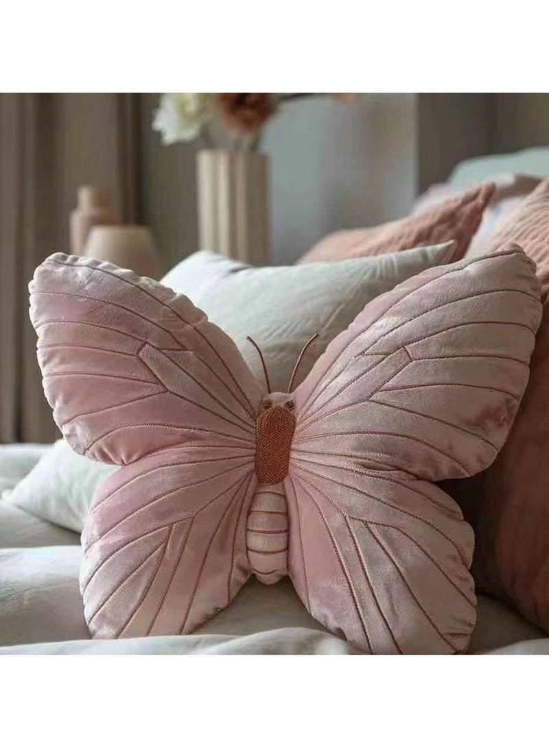 CMGTYYD Pink Butterfly Throw Pillow, Pink Butterfly-Shaped Glitter Velvet Stuffed Cushion Cute 3D Soft Comfortable Butterfly Plush Pillow Decorative Animal Pillow for Couch Living Room Bed - Image 1
