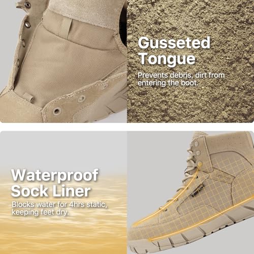 FREE SOLDIER Men's Durable Work Boots 6 Inches Lightweight Waterproof Hiking Boots Suede Leather Tactical Boots(Tan US 12) - Image 5