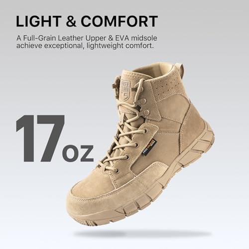 FREE SOLDIER Men's Durable Work Boots 6 Inches Lightweight Waterproof Hiking Boots Suede Leather Tactical Boots(Tan US 12) - Image 2