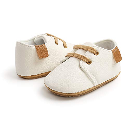 RVROVIC Baby Boys Girls Sneakers Anti-Slip Oxford Loafer Flats Infant Toddler PU Leather Soft Sole Baby Shoes(6-12 Months Infant,1-White) - Image 5