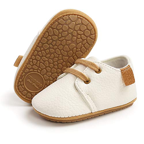 RVROVIC Baby Boys Girls Sneakers Anti-Slip Oxford Loafer Flats Infant Toddler PU Leather Soft Sole Baby Shoes(6-12 Months Infant,1-White) - Image 1