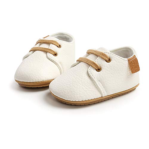RVROVIC Baby Boys Girls Sneakers Anti-Slip Oxford Loafer Flats Infant Toddler PU Leather Soft Sole Baby Shoes(6-12 Months Infant,1-White) - Image 4