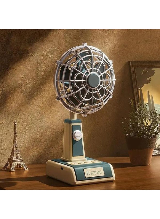 Retro Metal Table Fan with 3 Speed Wind Settings, Adjustable Tilt Angle, Strong Airflow Desk Fan, Vintage Style Small Standing Fan for Home, Office, Study Table, Bedroom Cooling (Green) - Image 1