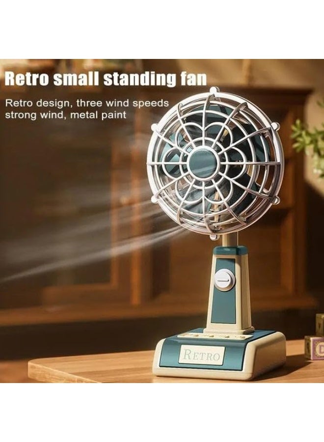 Retro Metal Table Fan with 3 Speed Wind Settings, Adjustable Tilt Angle, Strong Airflow Desk Fan, Vintage Style Small Standing Fan for Home, Office, Study Table, Bedroom Cooling (Green) - Image 3