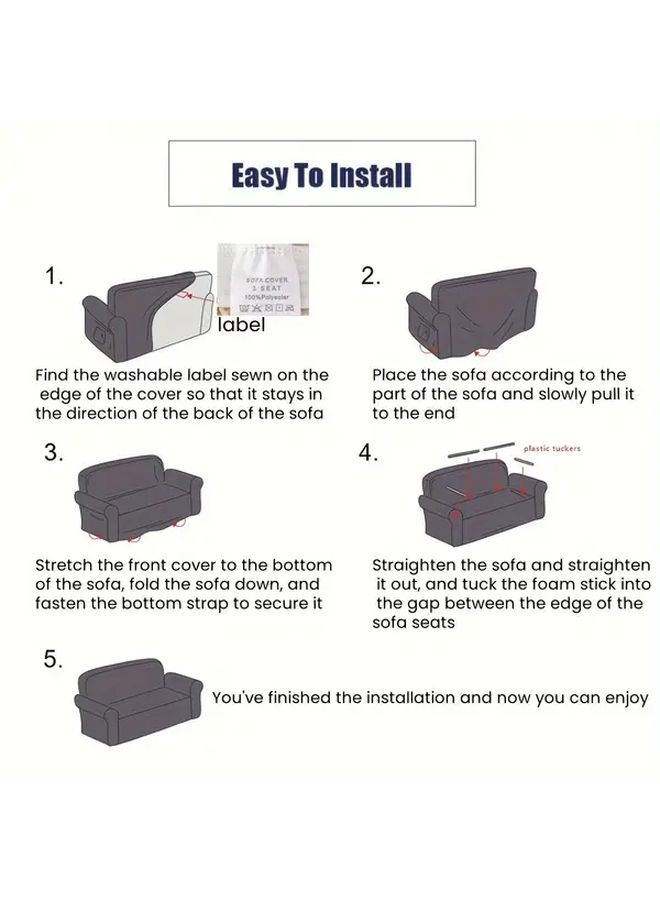 Single Seat Stretchable Black Elastic Sofa Cover With 1 Pillowcase - Image 5
