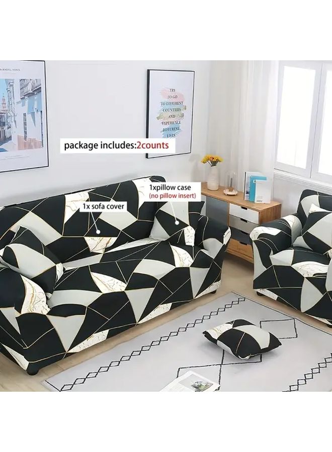 Single Seat Stretchable Black Elastic Sofa Cover With 1 Pillowcase - Image 1