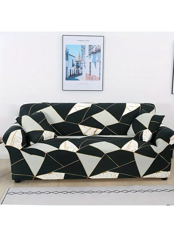 Single Seat Stretchable Black Elastic Sofa Cover With 1 Pillowcase - Image 2