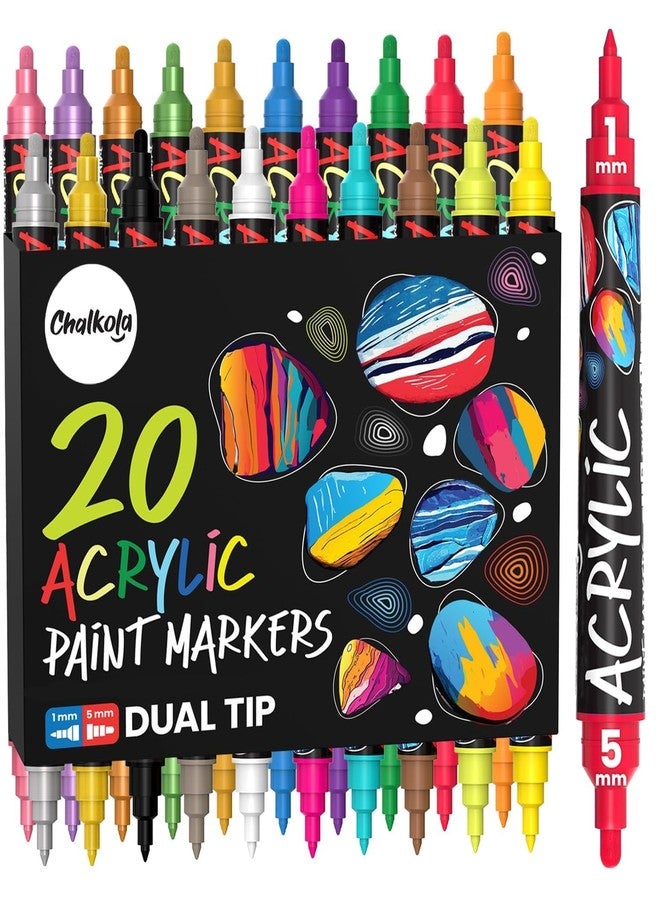 Chalkola 20 Oil Paint Pens - Oil Based Paint Markers for Metal, Fabric, Ceramic, Glass, Rocks - Waterproof & Permanent Markers for Wood, Plastic Surfaces, Steel - 1mm + 5mm Dual Tip - Image 1
